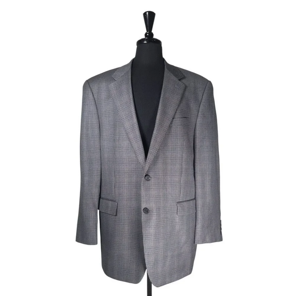 Chaps Ralph Lauren Mens 44L Gray Check Silk Wool Blazer Sport Coat Lined Jacket